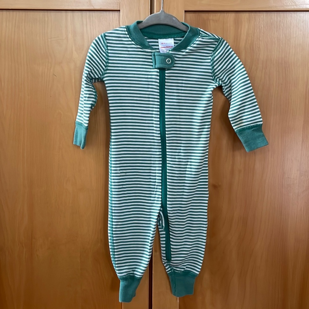 Hanna Andersson green and white stripped pajamas or onesie